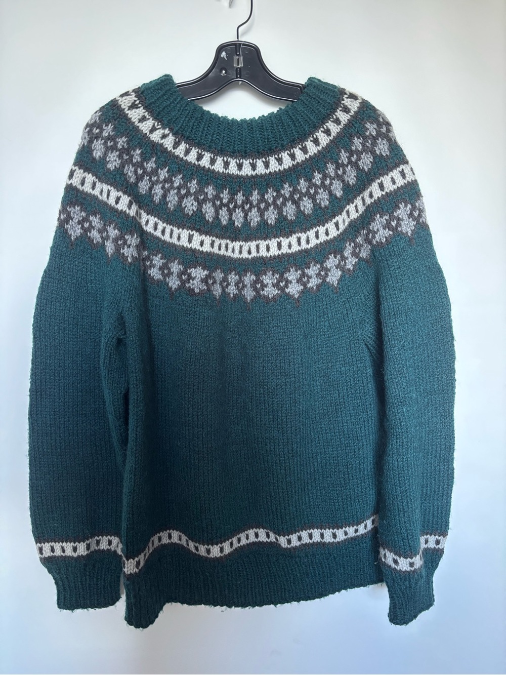 Teal Fair Isle Yoke lopie Crew Sweater - Women